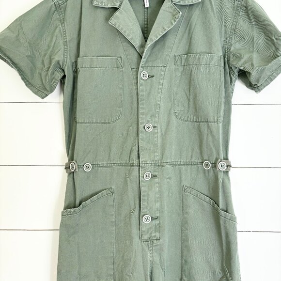 Pistola Grover jumpsuit 100% cotton army green button front - Picture 6 of 9